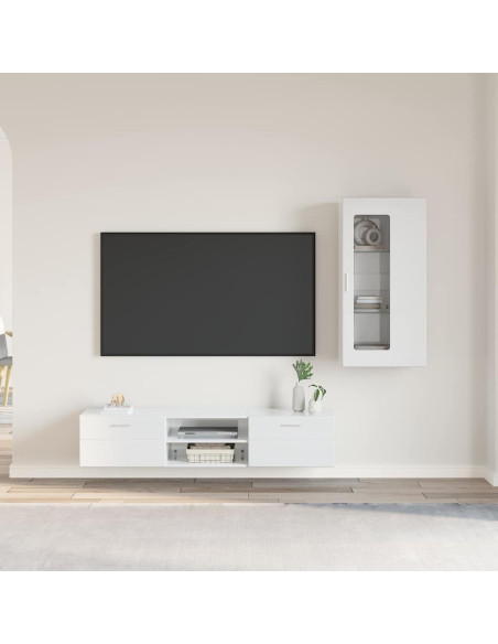 Set mobile TV con cassetto Bianco Lucido Legno multistrato