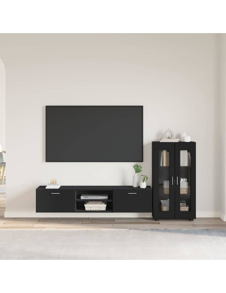 Set mobile TV con cassetto con porta Nero Legno multistrato