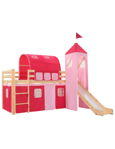 Letto a Castello per Bambini Scivolo e Scala in Pino 208x230 cm