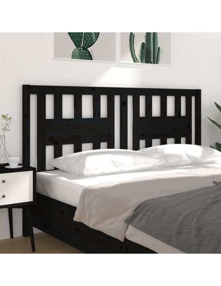 Testiera per Letto Nera 146x4x100 cm in Legno Massello di Pino