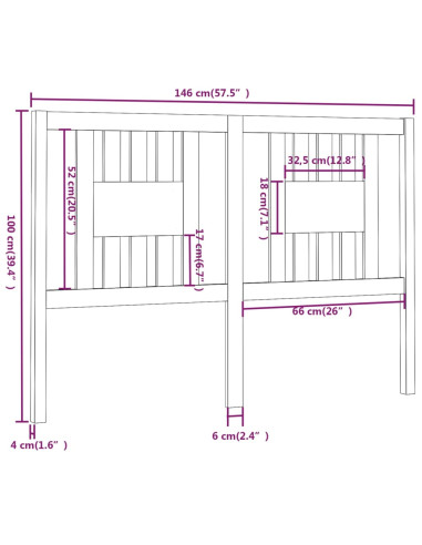Testiera per Letto Nera 146x4x100 cm in Legno Massello di Pino