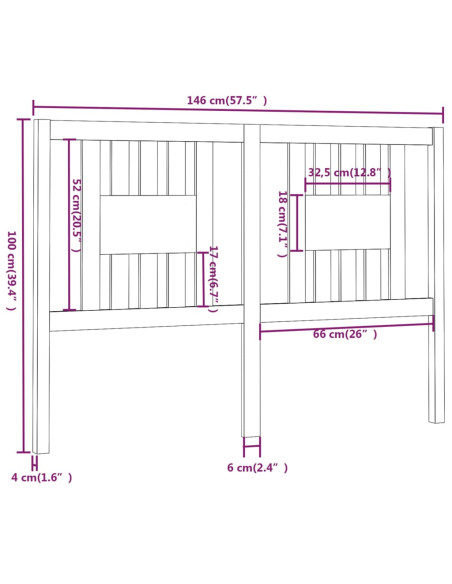 Testiera per Letto Nera 146x4x100 cm in Legno Massello di Pino
