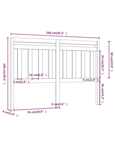 Testiera per Letto Bianca 166x4x100cm in Legno Massello di Pino