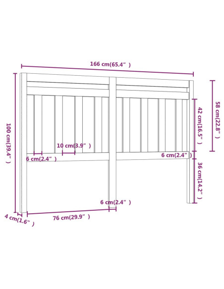 Testiera per Letto Bianca 166x4x100cm in Legno Massello di Pino