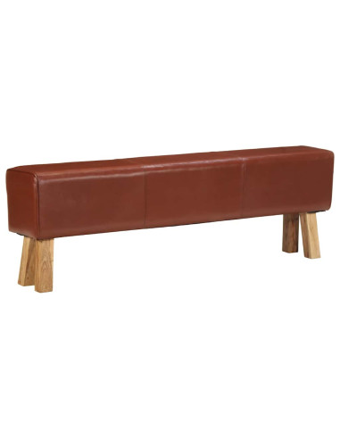 Panca da Palestra 160cm Vera Pelle Marrone e Massello di Acacia