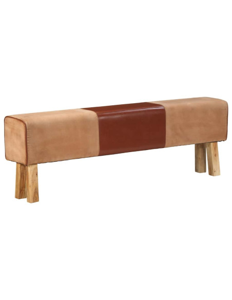 Panca da Palestra 160cm Vera Pelle Marrone e Massello di Acacia