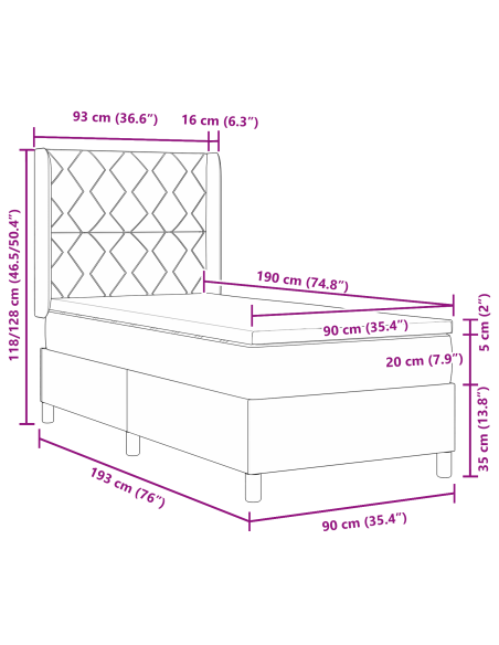 Letto a molle con materasso Grigio chiaro 90 x 190 cm Velluto