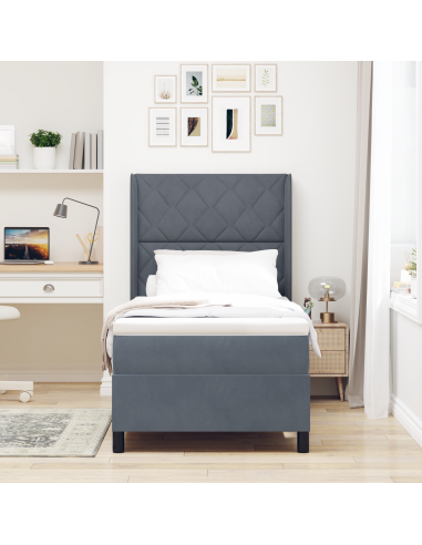 Letto a molle con materasso Grigio scuro 90 x 200 cm Velluto