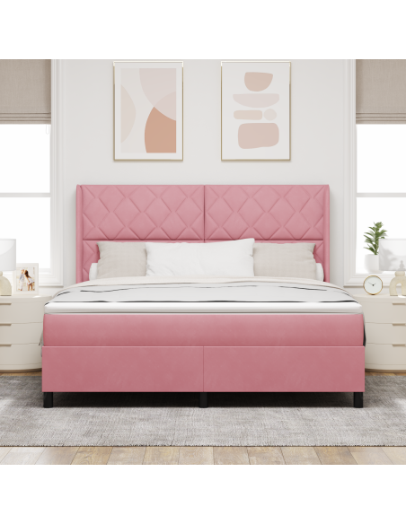 Letto a molle con materasso Rosa 180 x 200 cm Velluto