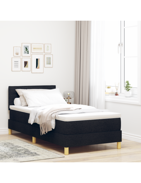 Letto a Sorgente LED con materasso Nero 90 x 200 cm Tessuto