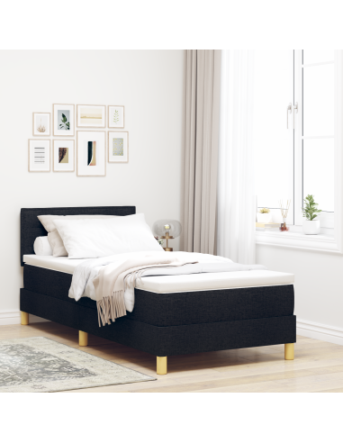 Letto a Sorgente LED con materasso Nero 100 x 200 cm Tessuto