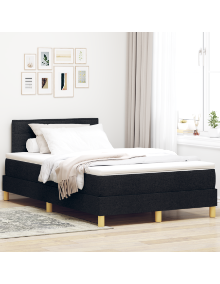 Letto a Sorgente LED con materasso Nero 120 x 190 cm Tessuto