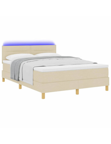Letto a Sorgente LED con materasso Crema 140 x 200 cm Tessuto