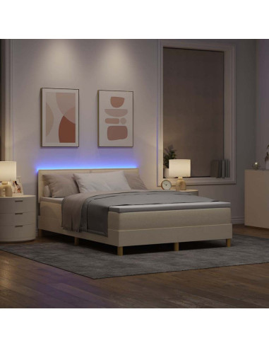 Letto a Sorgente LED con materasso Crema 140 x 200 cm Tessuto