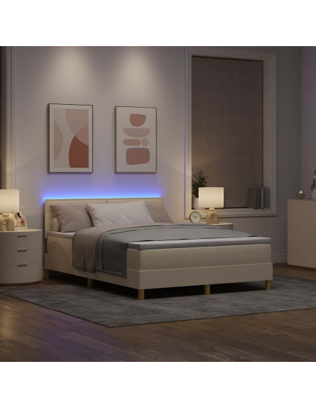 Letto a Sorgente LED con materasso Crema 140 x 200 cm Tessuto