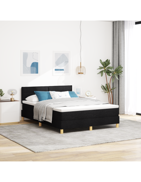 Letto a Sorgente LED con materasso Nero 160 x 200 cm Tessuto