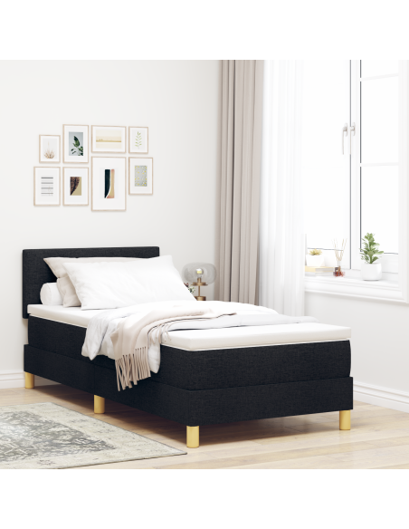 Letto a Sorgente LED con materasso Nero 90 x 190 cm Tessuto