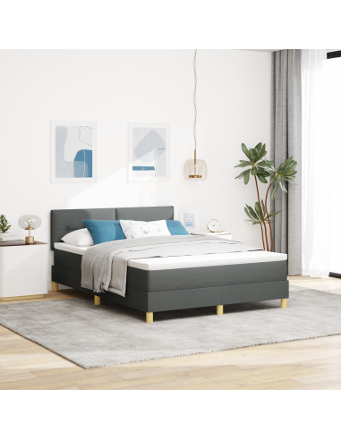 Letto a Sorgente LED con led Grigio scuro 160 x 200 cm Tessuto