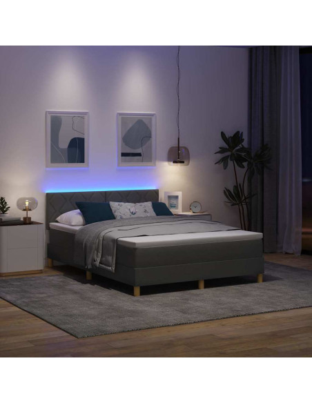Letto a Sorgente LED con led Grigio scuro 160 x 200 cm Tessuto