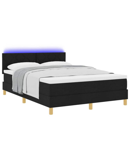 Letto a Sorgente LED con materasso Nero 160 x 200 cm Tessuto