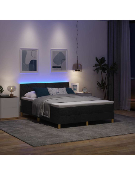 Letto a Sorgente LED con materasso Nero 160 x 200 cm Tessuto
