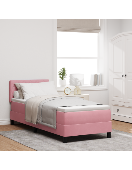 Letto a Sorgente LED con materasso Rosa 80 x 200 cm Velluto