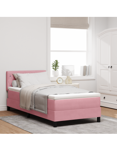 Letto a Sorgente LED con materasso Rosa 90 x 190 cm Velluto