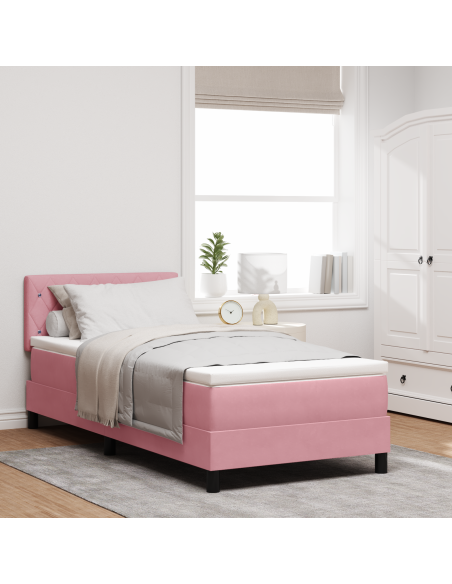 Letto a Sorgente LED con materasso Rosa 90 x 190 cm Velluto