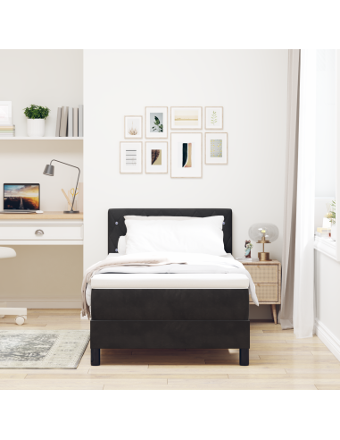 Letto a Sorgente LED con materasso Nero 90 x 200 cm Velluto