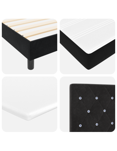 Letto a Sorgente LED con materasso Nero 100 x 200 cm Velluto