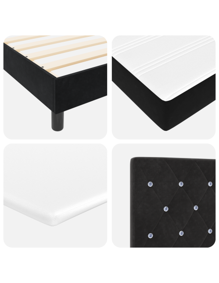 Letto a Sorgente LED con materasso Nero 100 x 200 cm Velluto