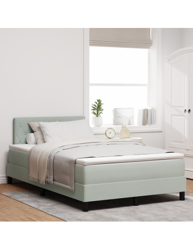 Letto a Sorgente LED con led Grigio chiaro 120 x 190 cm Velluto