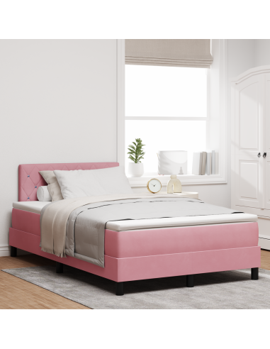 Letto a Sorgente LED con materasso Rosa 120 x 190 cm Velluto