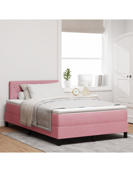 Letto a Sorgente LED con materasso Rosa 120 x 190 cm Velluto