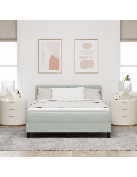 Letto a Sorgente LED con led Grigio chiaro 140 x 200 cm Velluto