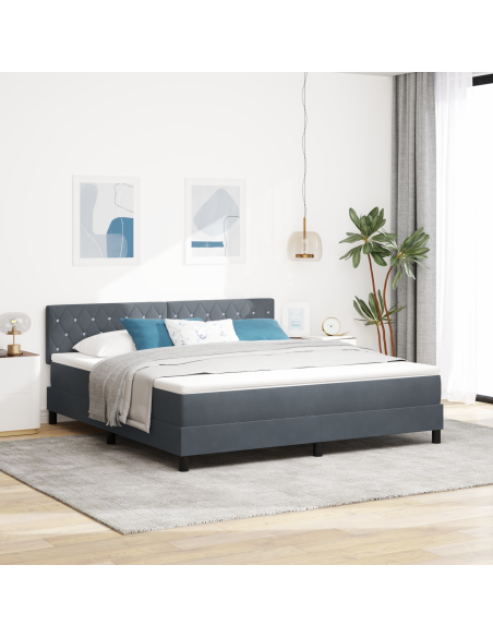 Letto a Sorgente LED con led Grigio scuro 180 x 200 cm Velluto