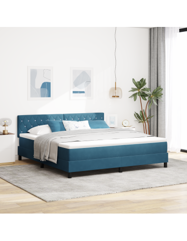 Letto a Sorgente LED con led Blu Scuro 180 x 200 cm Velluto