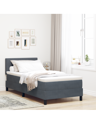 Letto a Sorgente LED con led Grigio scuro 90 x 190 cm Velluto