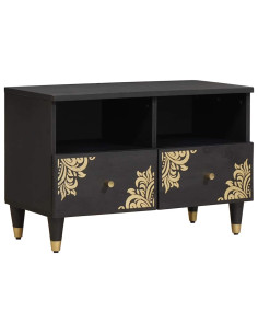 Mobile TV Nero 70 x 33 x 46 cm Legno di mango massello