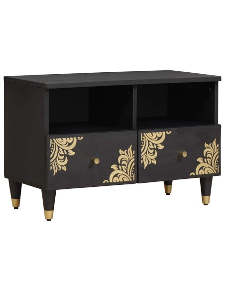 Mobile TV Nero 70 x 33 x 46 cm Legno di mango massello