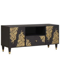 Mobile TV Nero 105 x 33 x 46 cm Legno di mango massello