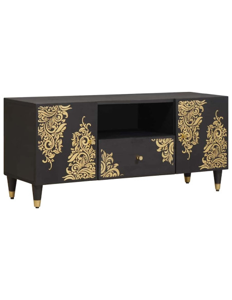 Mobile TV Nero 105 x 33 x 46 cm Legno di mango massello