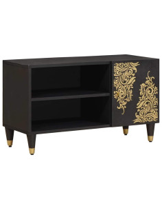Mobile TV Nero 80 x 33 x 46 cm Legno di mango massello