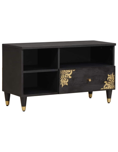 Mobile TV Nero 80 x 33 x 46 cm Legno di mango massello
