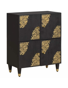 Credenza con porta Nero 60 x 33 x 75 cm Legno di mango massello