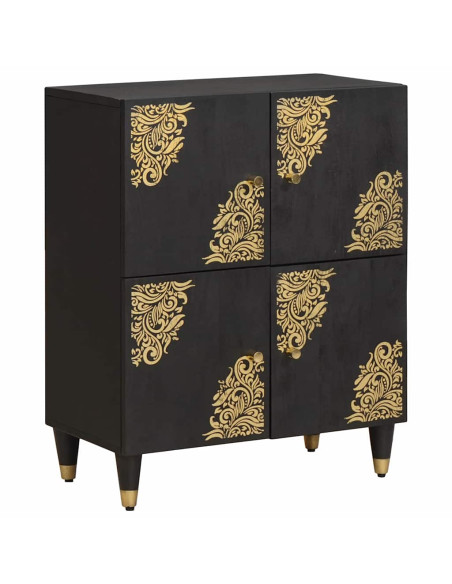 Credenza con porta Nero 60 x 33 x 75 cm Legno di mango massello