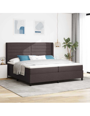 Letto a Sorgente LED Marrone Scuro 200 x 200 cm Tessuto