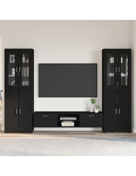 Set mobile TV con cassetto con porta Nero Legno multistrato