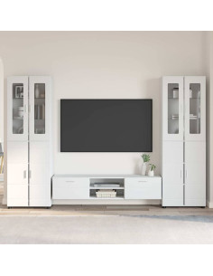 Set mobile TV con cassetto Bianco Lucido Legno multistrato