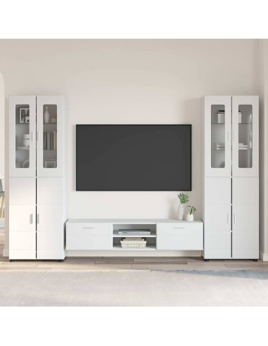 Set mobile TV con cassetto Bianco Lucido Legno multistrato